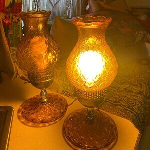 78-(VHD) Vintage. Home Decor. Amber. Glass. Hurricane Lamps.